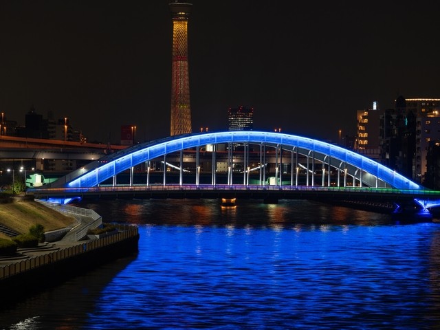 色彩を放つ夜の隅田川名橋